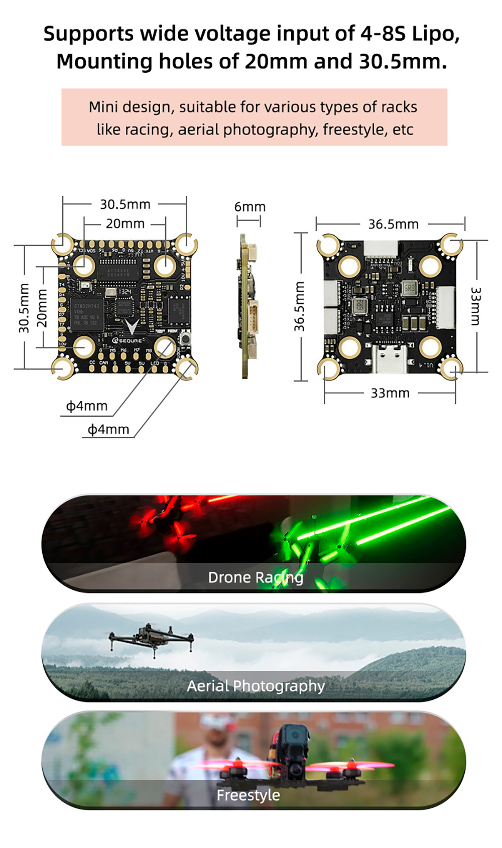 305x305mm-SEQURE-H743-MPU6000-Flugsteuerung-4-8S-5V-10V-Dual-BEC-Ausgang-Unterstuumltzung-Analog-DJI-2016372-5